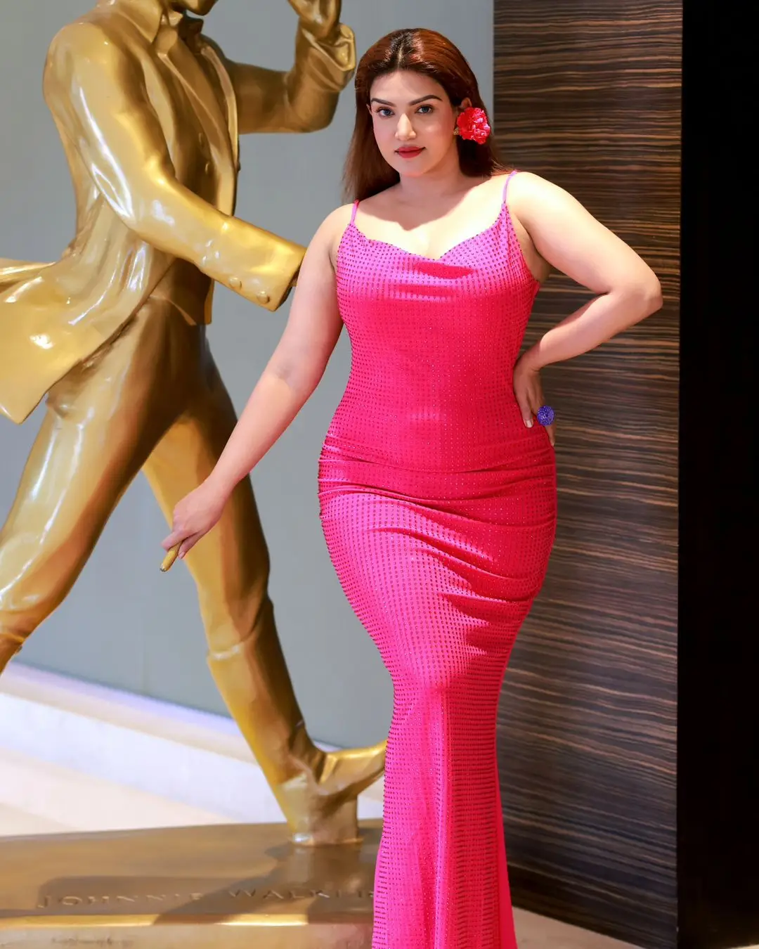 Honey Rose In Long Pink Gown